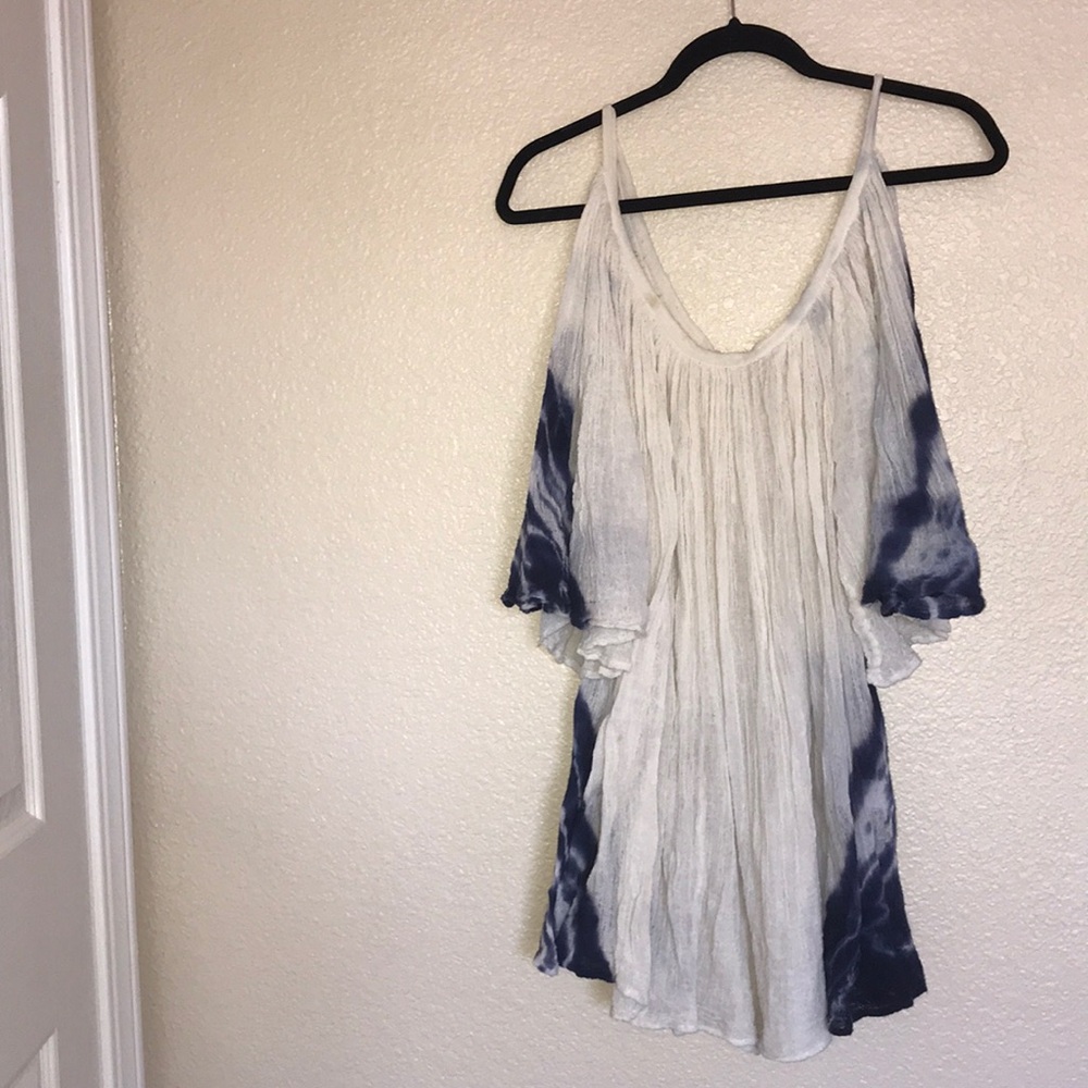 beige and blue dress